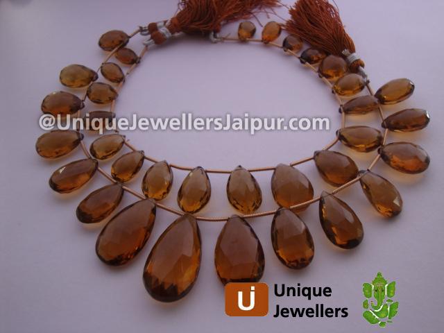 Cognac Quartz Faceted Pear Beads